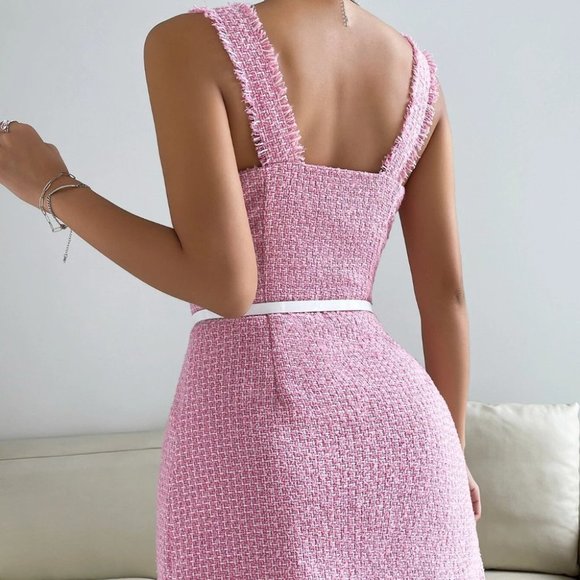 CHIC DOLLZ PINK TWEED DRESS CHIC CLASSY - Picture 6 of 6